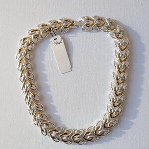 Vintage Two-Tone Link Chevron Necklace - Made in Canada